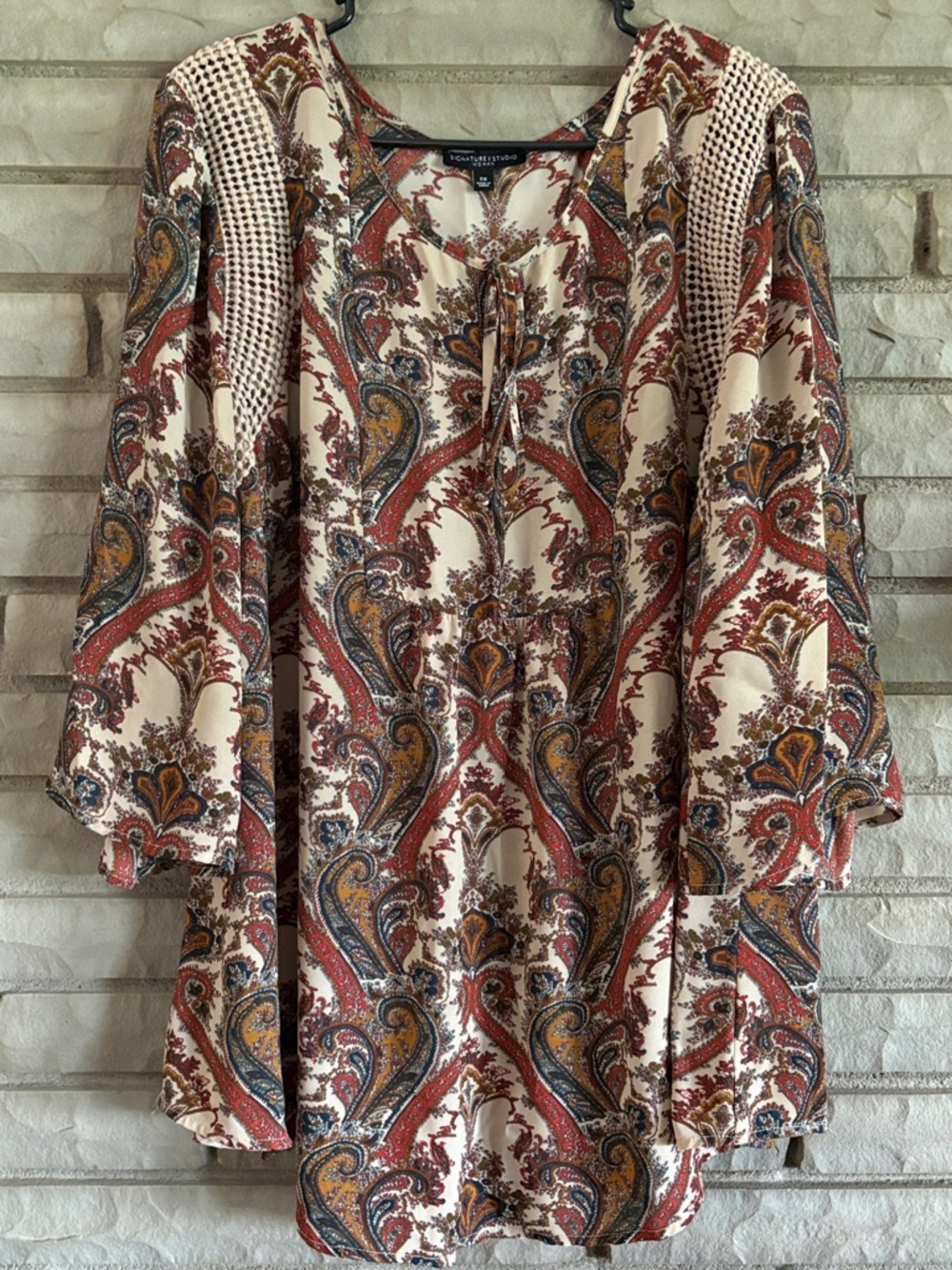 Paisley Blouse with Rust & Navy Accents